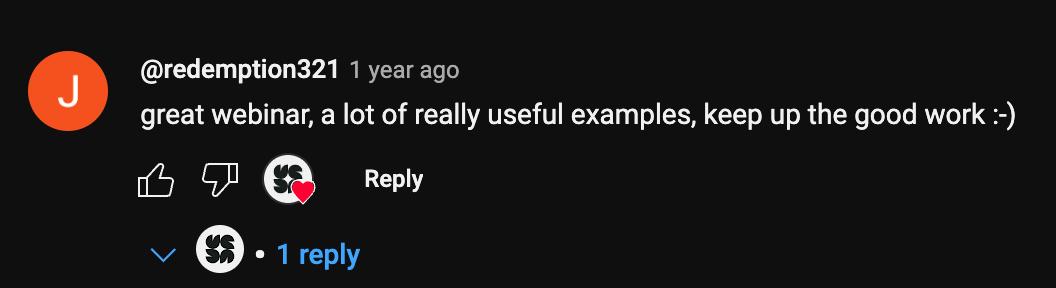 a comment left under a webinar video
