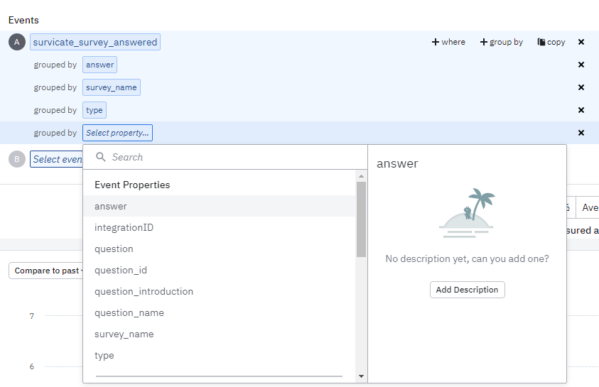 Survicate integration with Amplitude to show how mobile app surveys can be analyzed within Amplitude