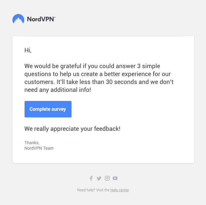 customer health score email by NordVPN
