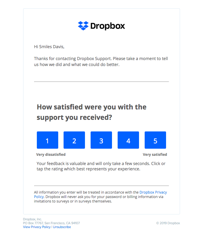 dropbox customer satisfaction email