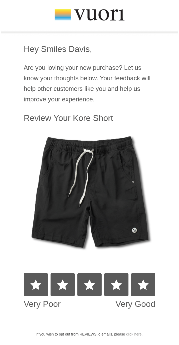 vuori customer satisfaction email