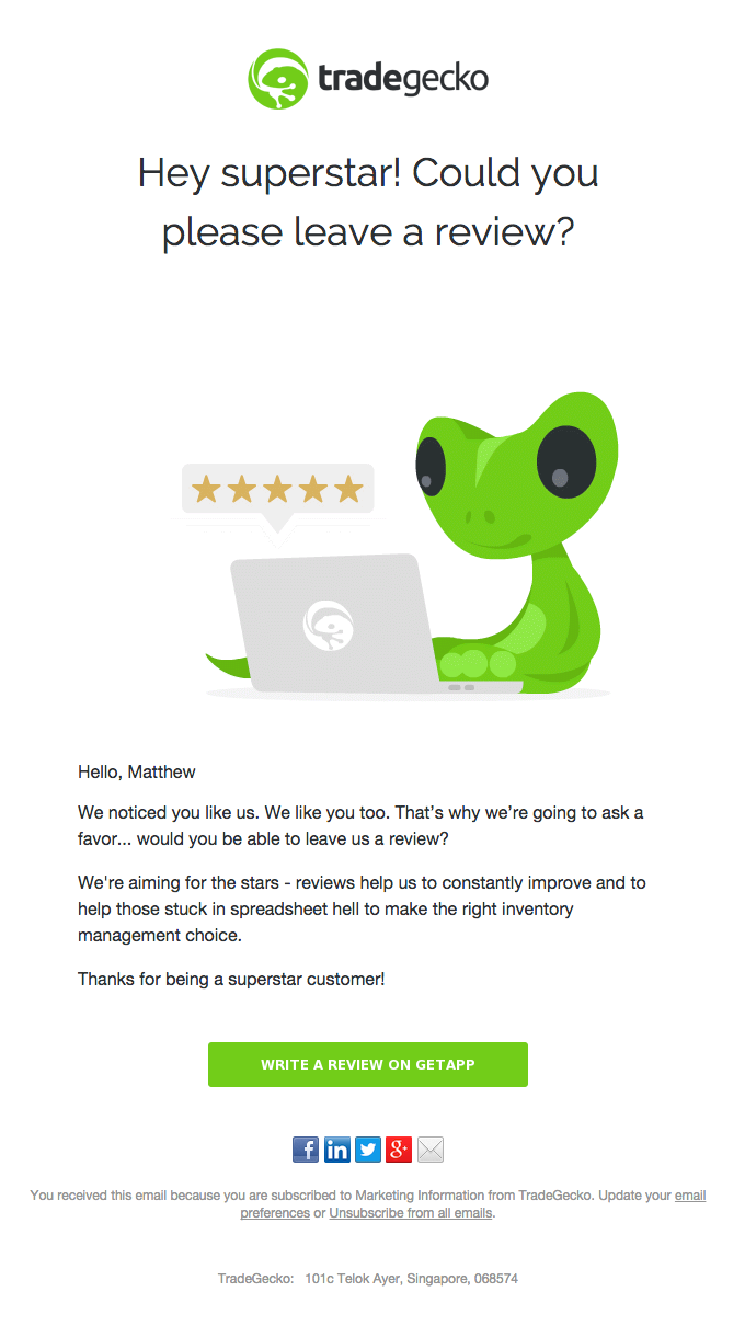 tradegecko customer satisfaction email