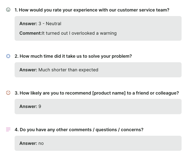 Within the analyze tab, Survicate allows you to click on any response to view the other answers to that survey.