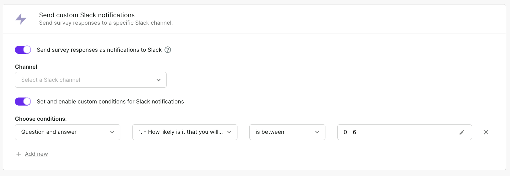 These settings will ensure you are notified about incoming detractors on a chosen Slack channel immediately