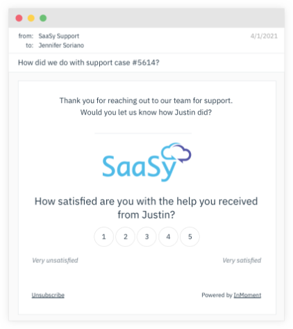 Example email survey from InMoment.