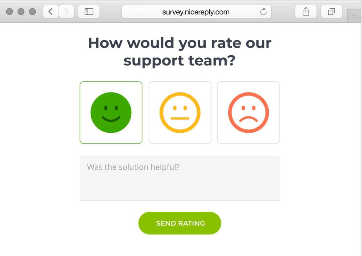 Survey tools for Zendesk - example survey from NiceReply.