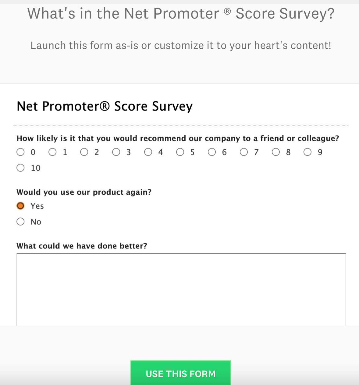 NPS survey in Wufoo - one of the Zendesk CSAT survey tools.