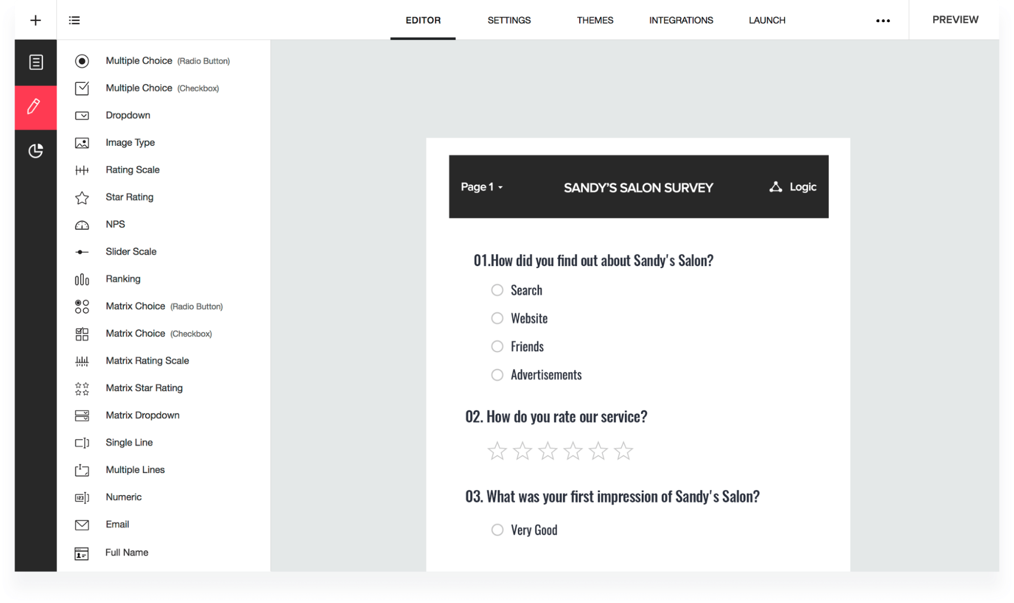 ZohoSurvey - editing example survey.