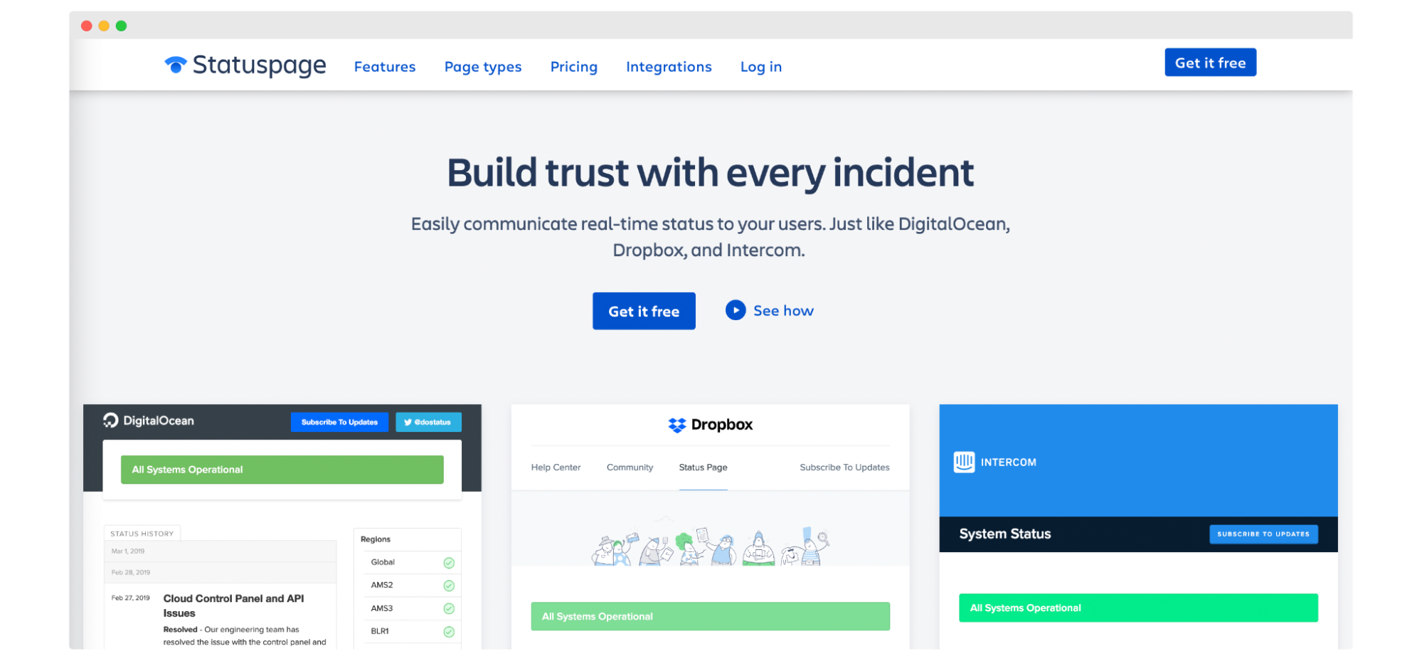 Intercom integrations - Statuspage