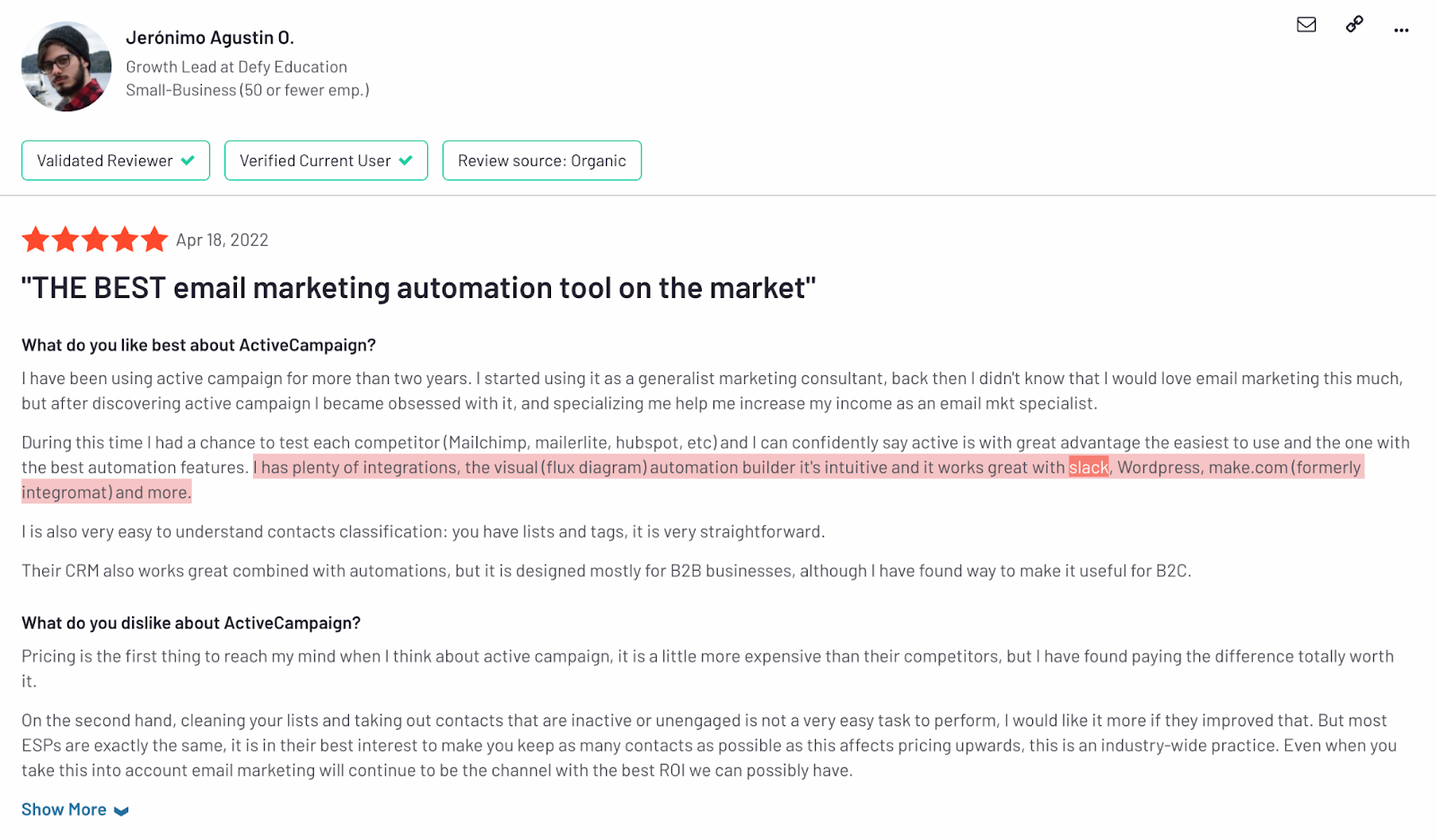 Slack x ActiveCampaign integration review